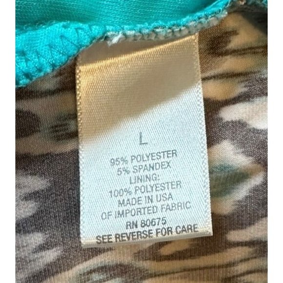 Dress Barn Open Front Jacket,  teal/brown/white, Size Large, USA Made - Picture 10 of 11